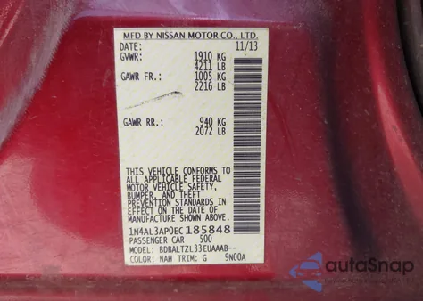 2014 Nissan Altima 2.5 Sv из США, поврежденный, VIN 1N4AL3AP0EC185848